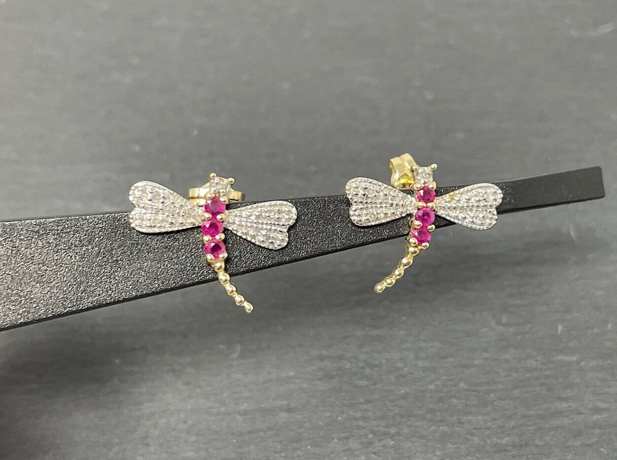 Gold Anhänger Rubin Ohrstecker Set mit Brillanten 14K/585 Handarbeit No.59.3 verkauft