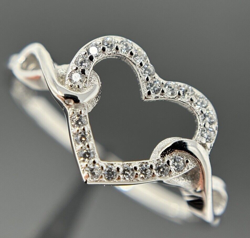 Silberring 925er Herzring Brillantschliff Weiß rhodiniert polierter Finish