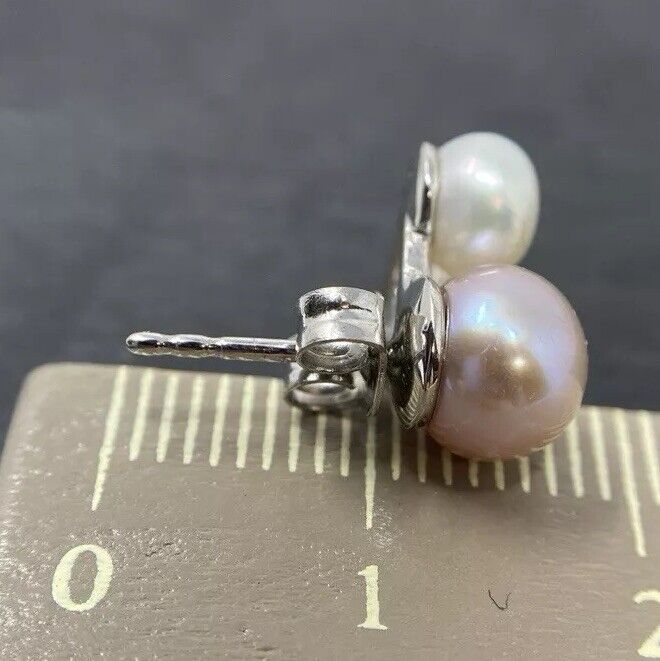 Weißgold Ohrstecker Perlen Rhodiniert 14K/585 No.U22