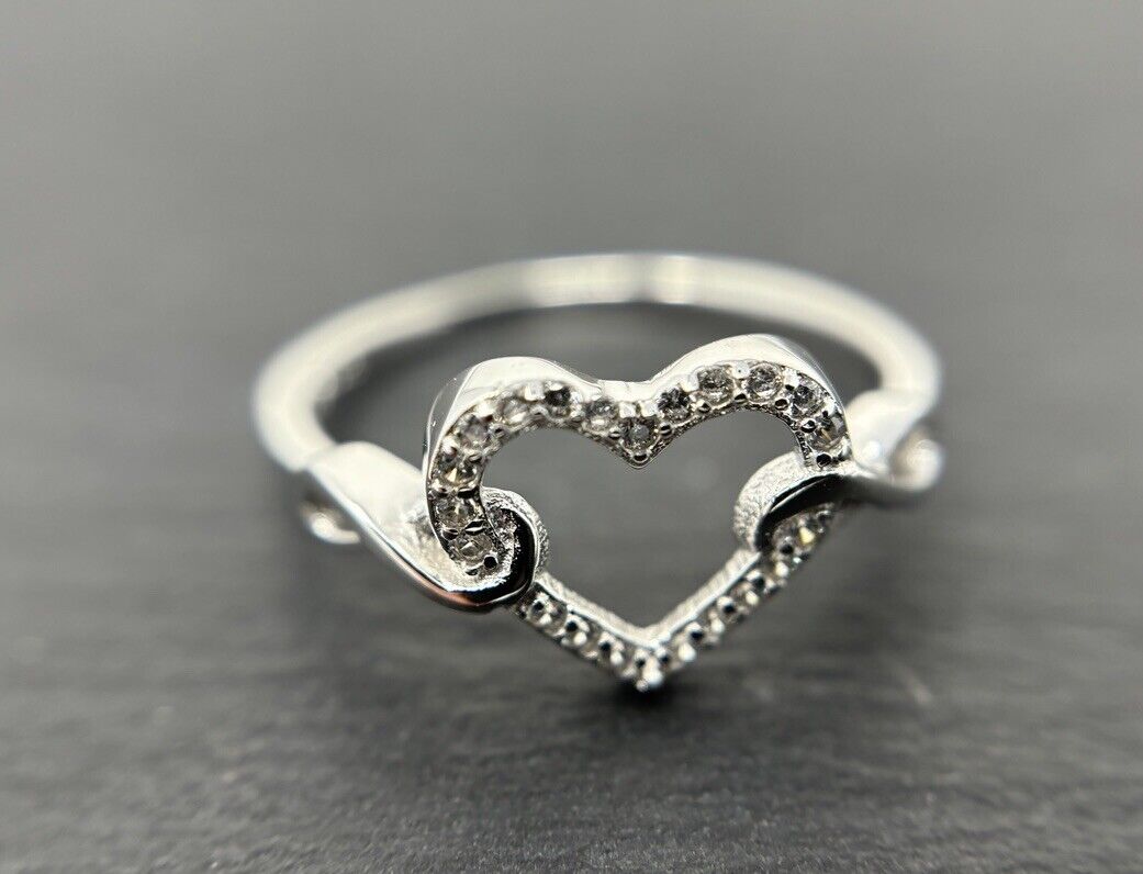Silberring 925er Herzring Brillantschliff Weiß rhodiniert polierter Finish