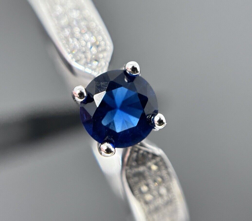 Ring Farbe wie Saphir Silber 925er Brillantschliff Solitärring