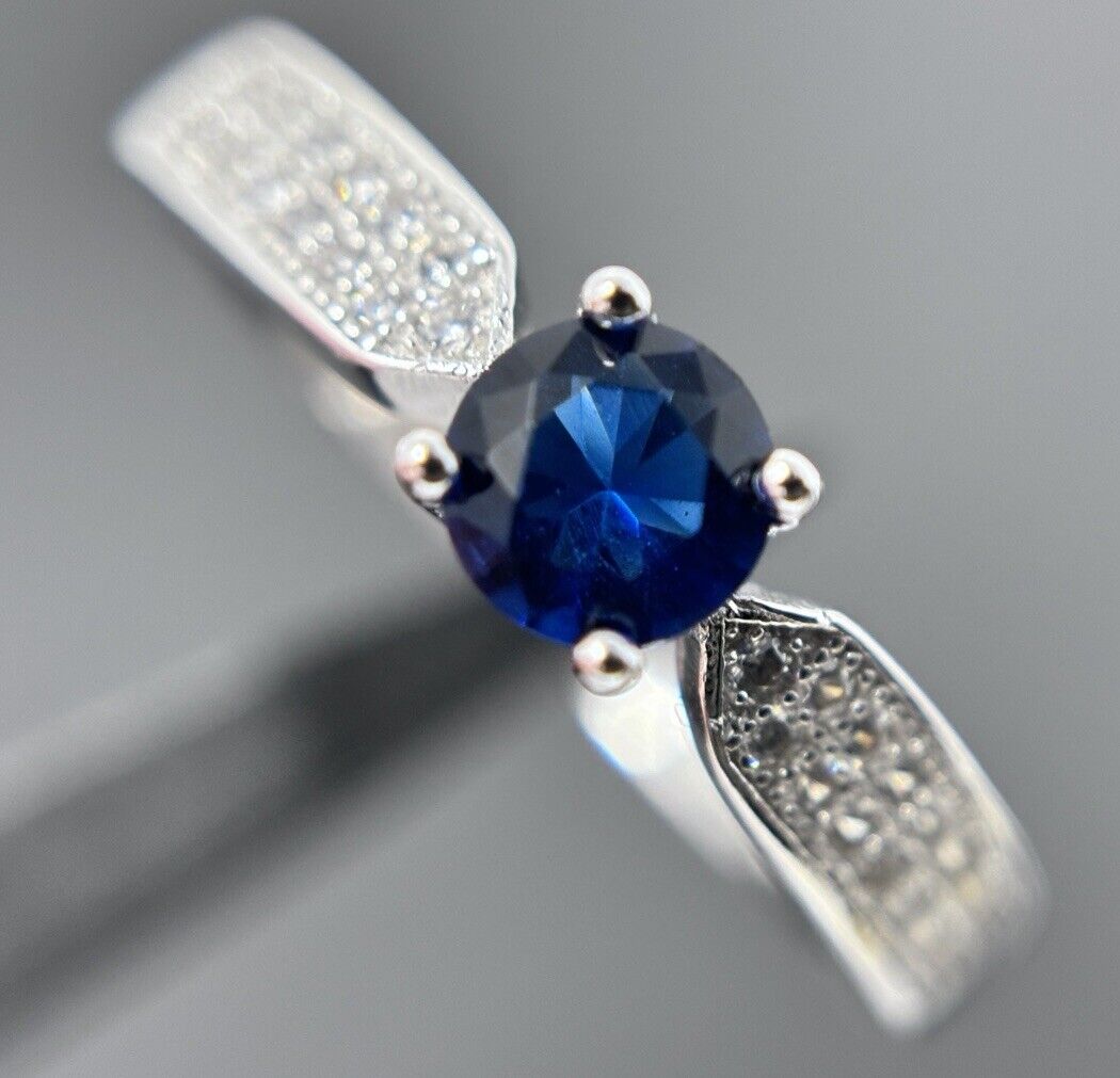 Ring Farbe wie Saphir Silber 925er Brillantschliff Solitärring