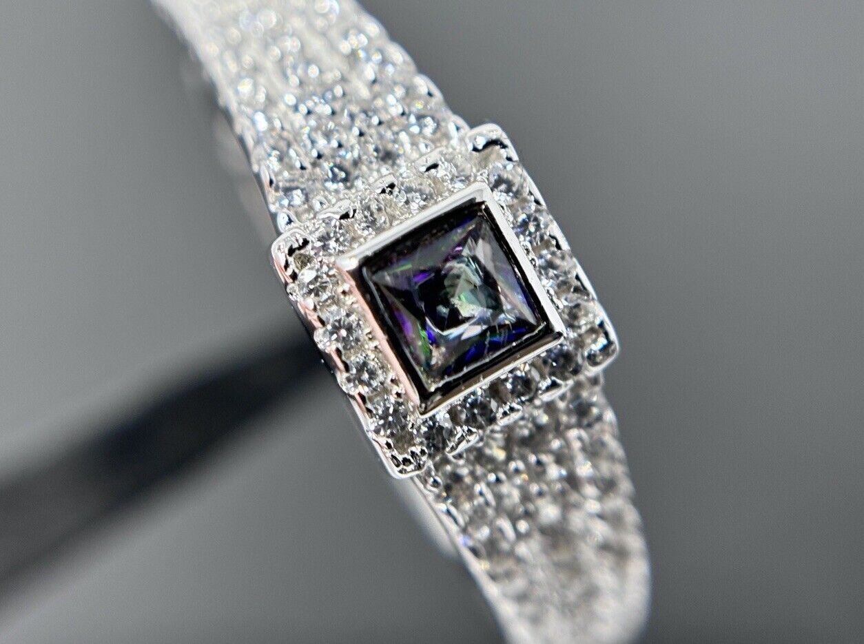 Entourage Ring Princesscut Silber 925er Steine in der Schiene