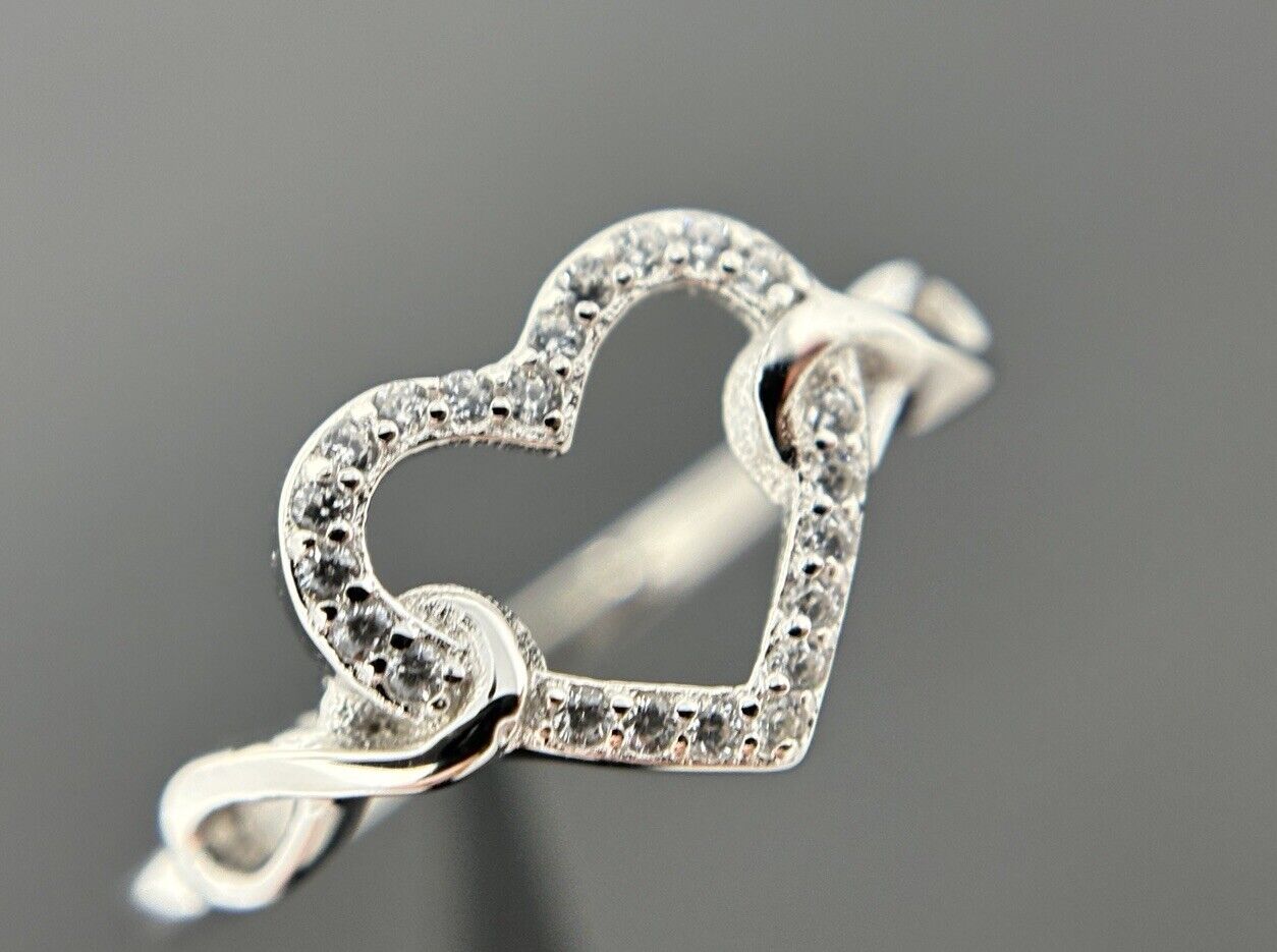 Silberring 925er Herzring Brillantschliff Weiß rhodiniert polierter Finish