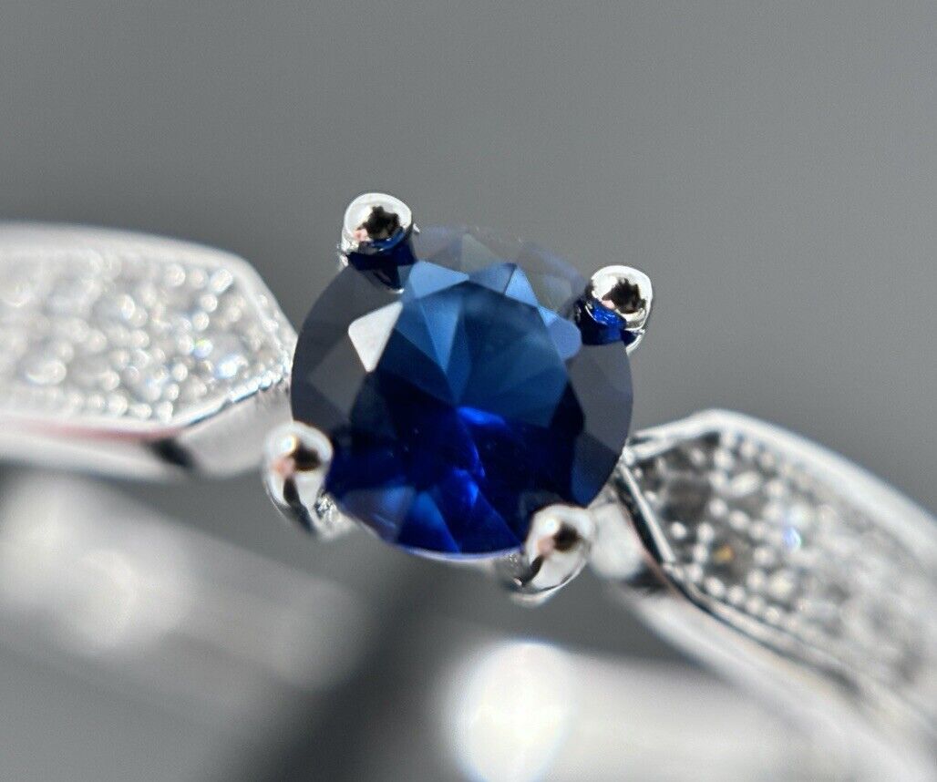 Ring Farbe wie Saphir Silber 925er Brillantschliff Solitärring