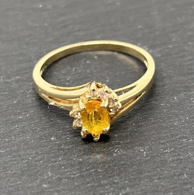Gelbgold Ring Gelber 0,7ct Saphir Brillanten Damen 14K/585 No.136