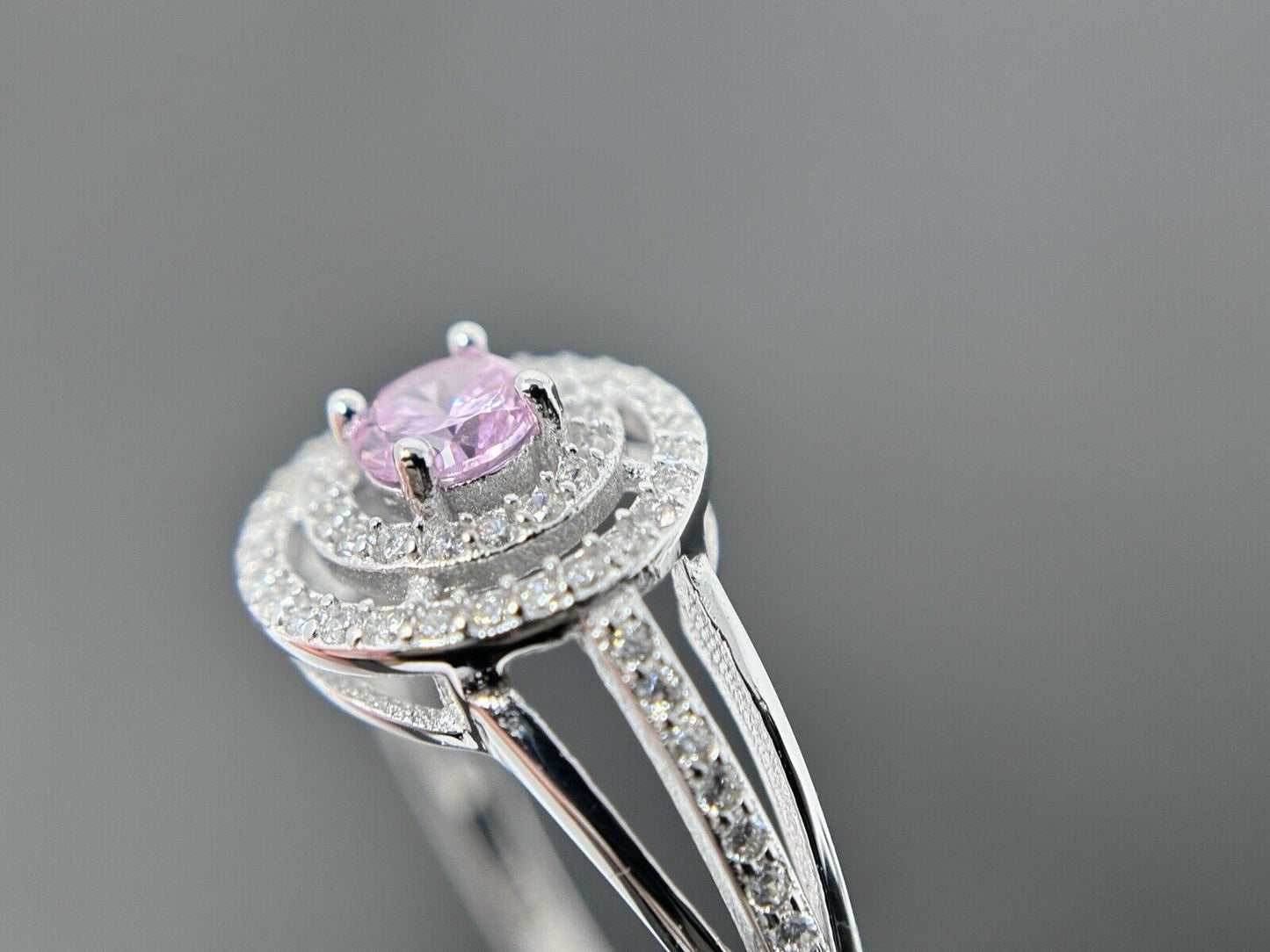 Entourage Ring Doppel Halo Kanal Brillantschliff Pink Silber 925er