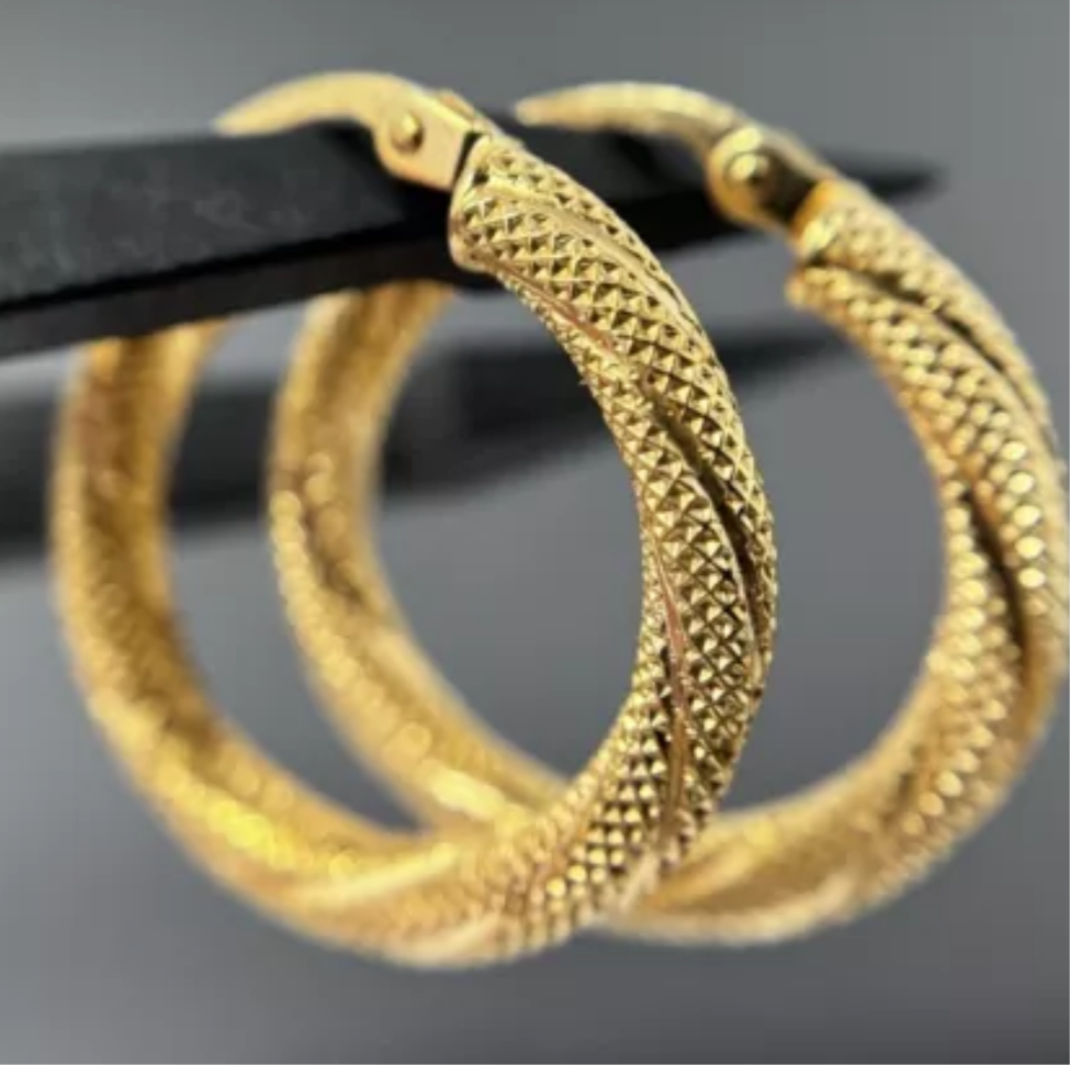 Gelbgold Creolen Ohrringe Edel mit Muster 9K/375 2cm Fein verkauft
