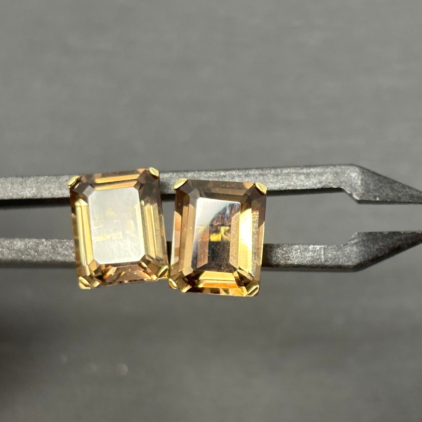 Goldohrstecker Ohrringe Rauchquarz im Baguetteschliff 8K/333 No.111