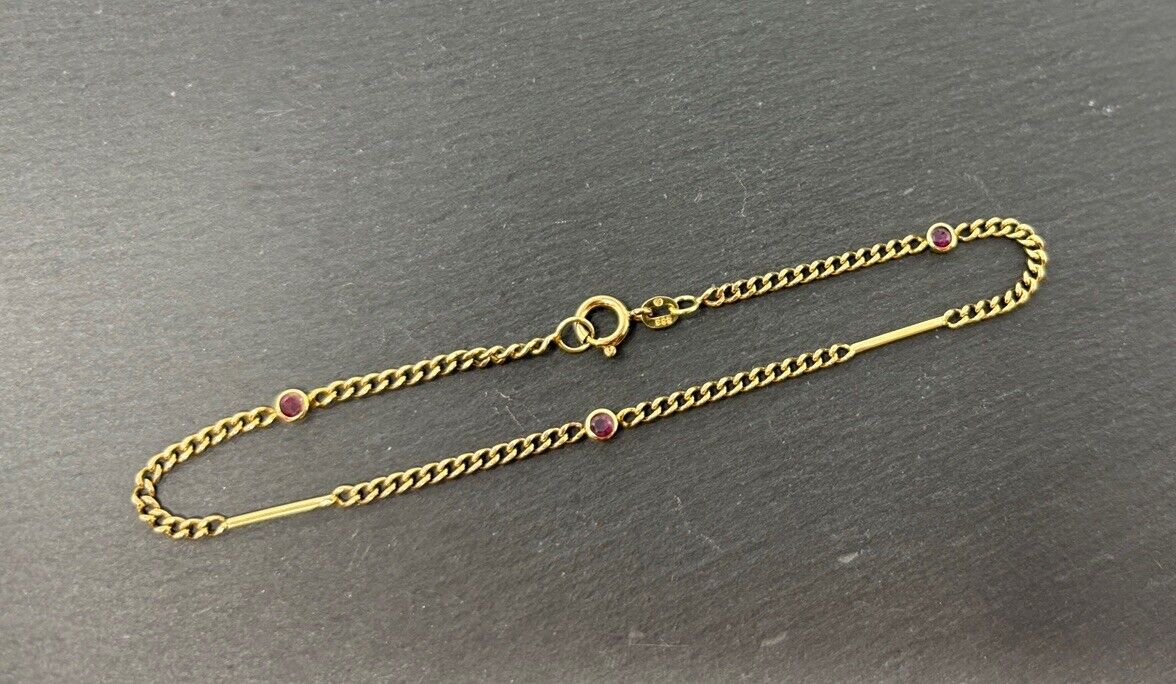 Damen Vintage Gold Panzerarmband 8K 333 mit Rubinen 19cm massiv No.U40 verkauft