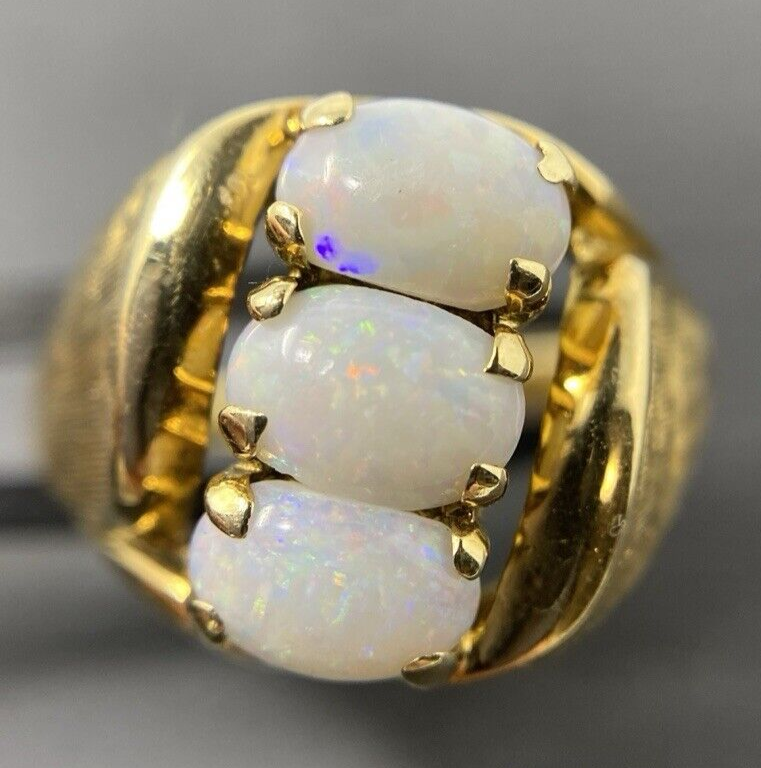 Ring Gelbgold Opal Steine 14K/585 Vintage Glänzend Gr.57 No.U15