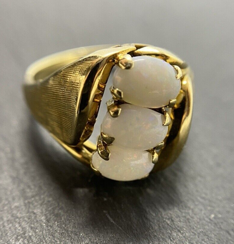 Ring Gelbgold Opal Steine 14K/585 Vintage Glänzend Gr.57 No.U15
