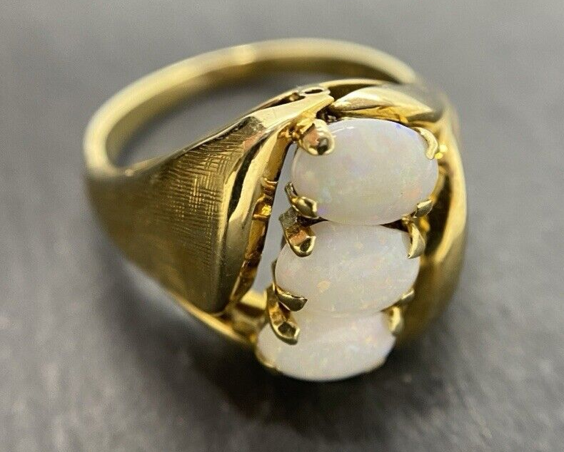 Ring Gelbgold Opal Steine 14K/585 Vintage Glänzend Gr.57 No.U15