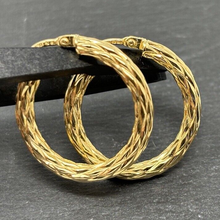 Goldene Ohrringe Creolen Italienisch Muster 18K/750 Gelbgold 2cm No.136 verkauft