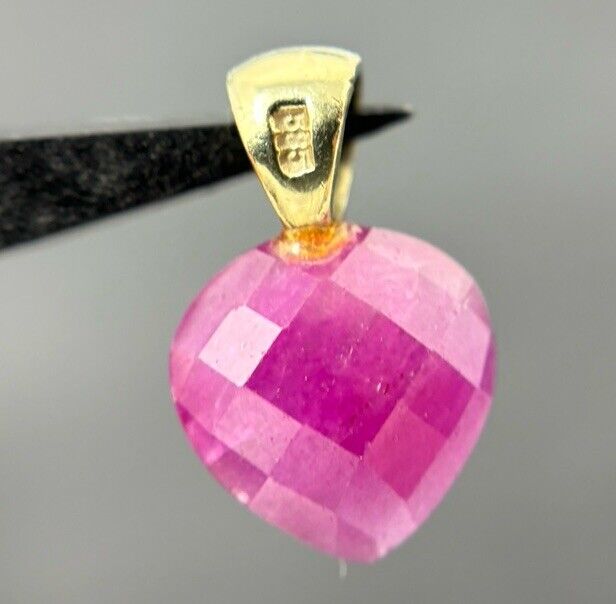 Gold Anhänger 14K/585 Rubin Herzschliff Synthetisch 10mm No.U37