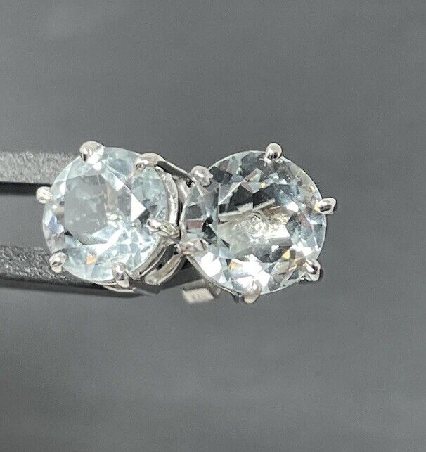 Goldene Ohrringe Stecker 14K/585 ca. 3,2 Ct Aquamarin Blaue Edelsteine No.32 verkauft