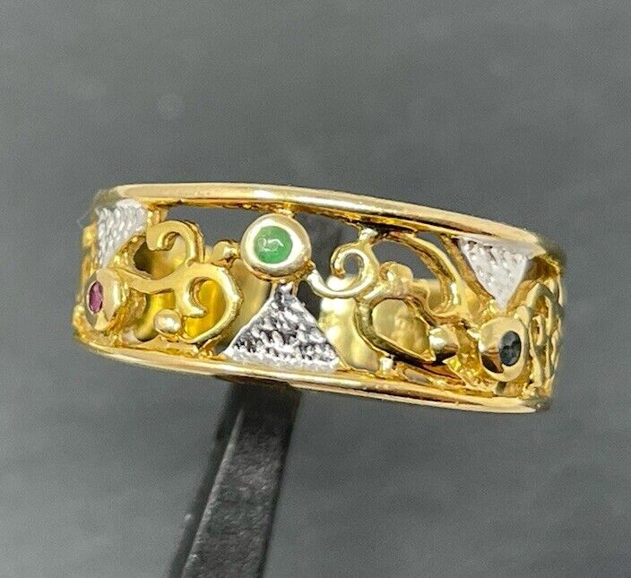 Gold Ring 8K/333 Gelbgold Rubin/Saphir/Smaragd Vintage 8mm Gr.59,5 No.64.2 verkauft