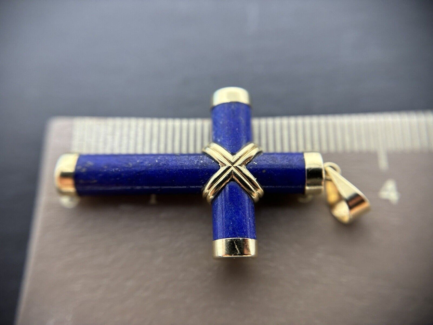Gold Kreuz Lapislazuli 14K/585 Gelbgold Anhänger 3,5cm No.U52