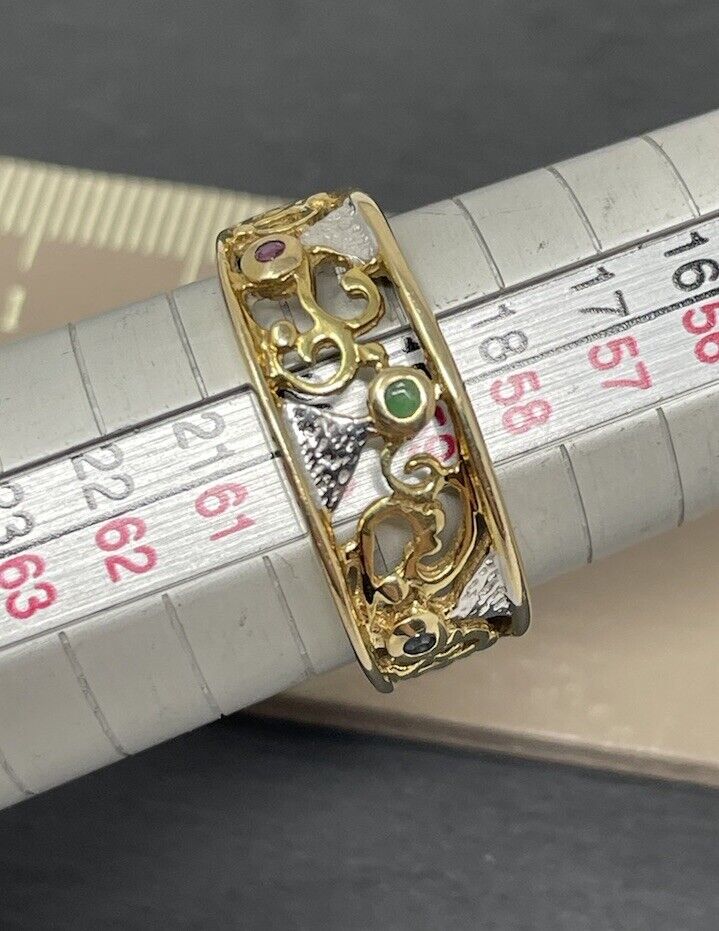Gold Ring 8K/333 Gelbgold Rubin/Saphir/Smaragd Vintage 8mm Gr.59,5 No.64.2 verkauft