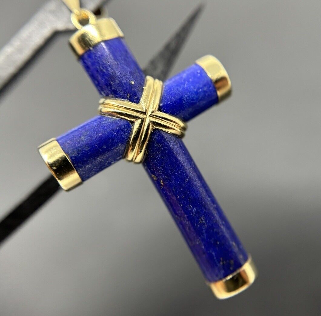 Gold Kreuz Lapislazuli 14K/585 Gelbgold Anhänger 3,5cm No.U52