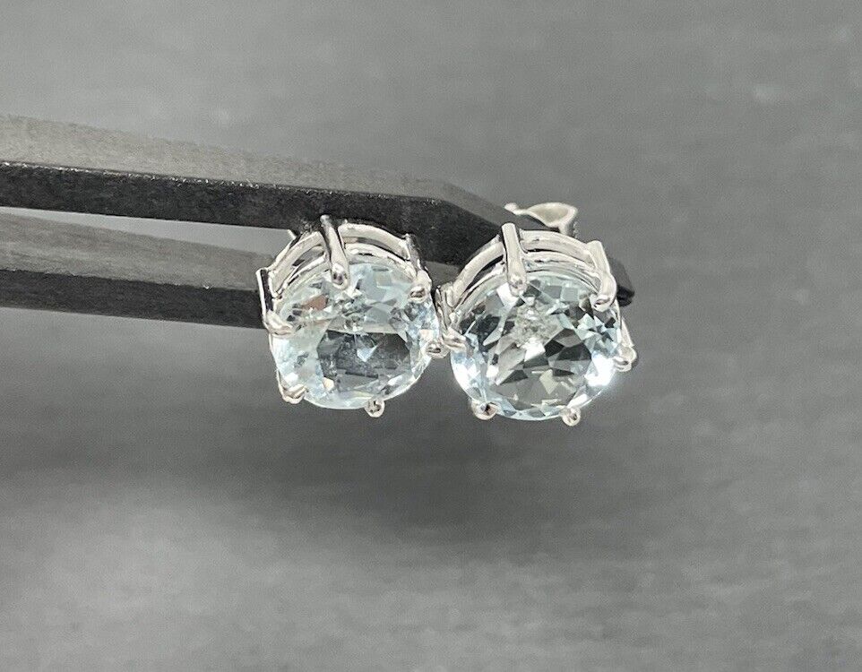 Goldene Ohrringe Stecker 14K/585 ca. 3,2 Ct Aquamarin Blaue Edelsteine No.32 verkauft