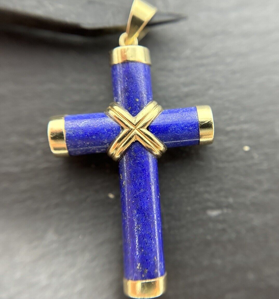 Gold Kreuz Lapislazuli 14K/585 Gelbgold Anhänger 3,5cm No.U52
