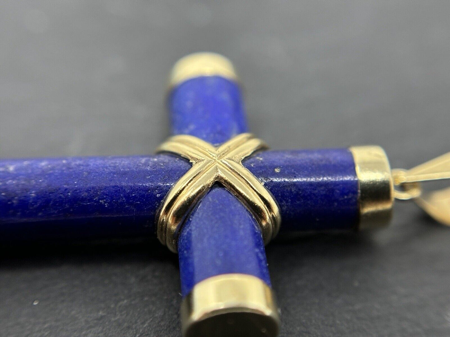 Gold Kreuz Lapislazuli 14K/585 Gelbgold Anhänger 3,5cm No.U52