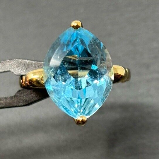 Gold Ring Gelbgold Blautopas Eisblau ca.15x10mm 9K/375 Damenring Gr.50 No.62