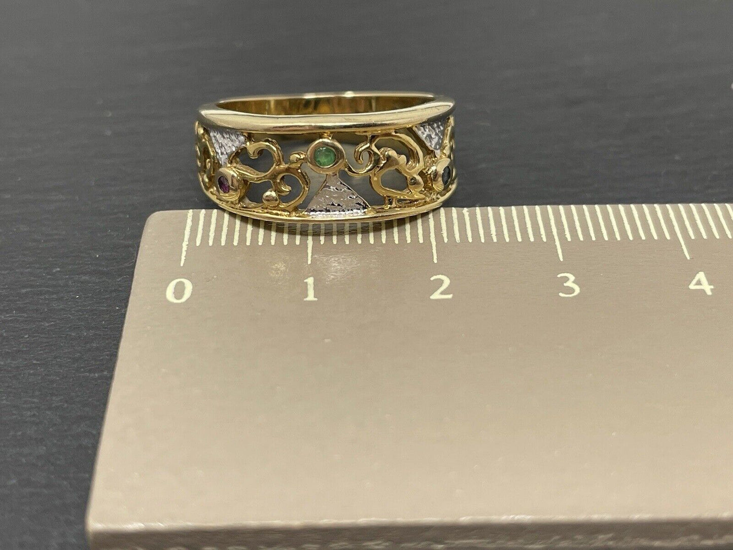 Gold Ring 8K/333 Gelbgold Rubin/Saphir/Smaragd Vintage 8mm Gr.59,5 No.64.2 verkauft