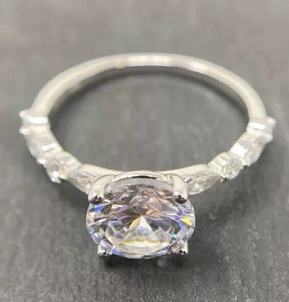 Silberring 925er Rhodiniert Brillantschliff Solitärring polierter Finish