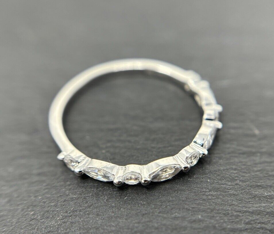 Silberring 925er Marquiseschliff Weiß rhodiniert polierter Finish