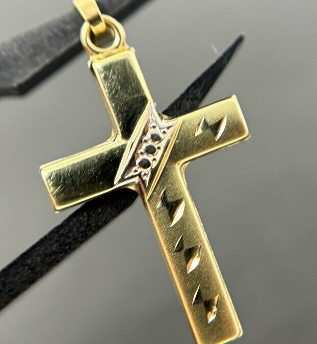 Kreuz mit Muster 14K/585 Gelbgold Anhänger Sandgestrahlt No.2