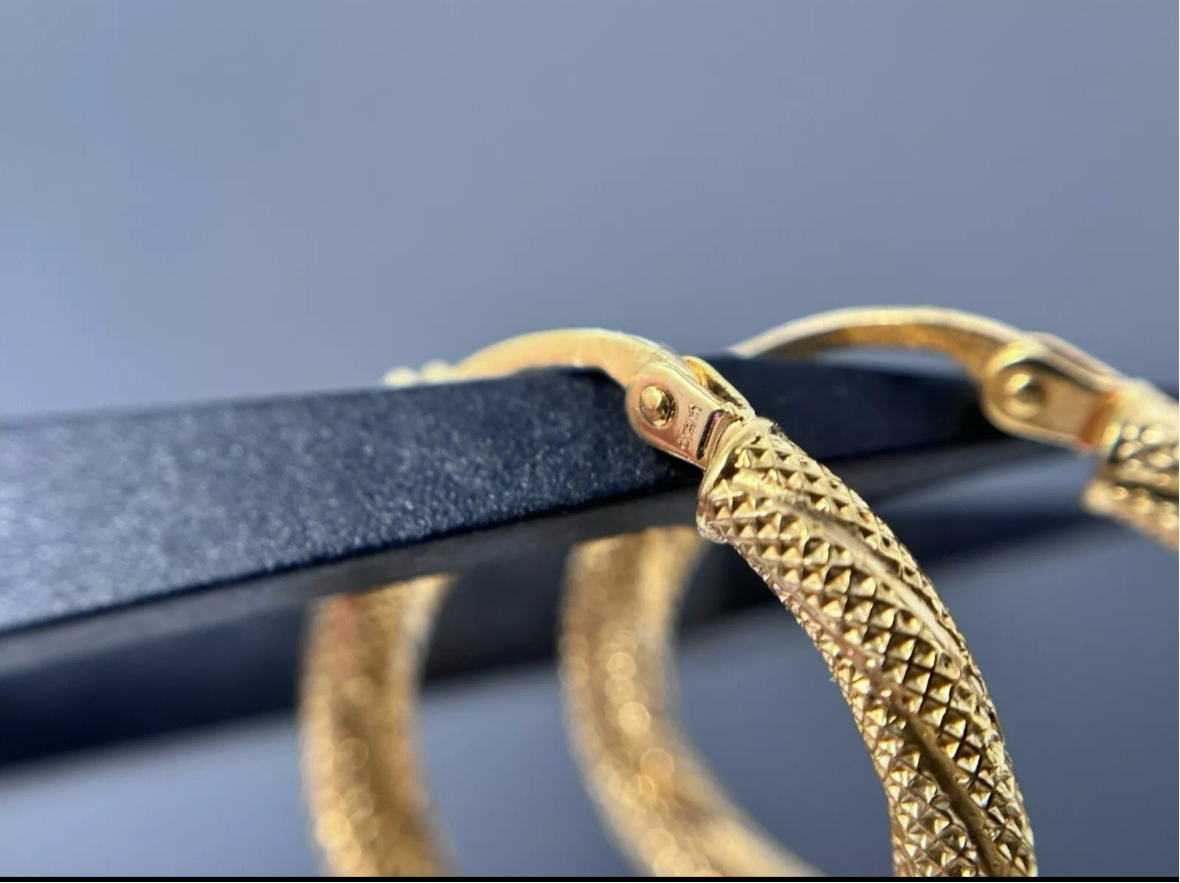 Gelbgold Creolen Ohrringe Edel mit Muster 9K/375 2cm Fein verkauft