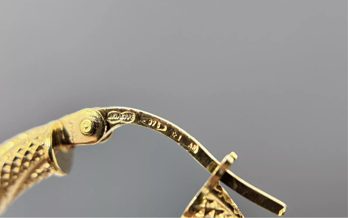 Gelbgold Creolen Ohrringe Edel mit Muster 9K/375 2cm Fein verkauft