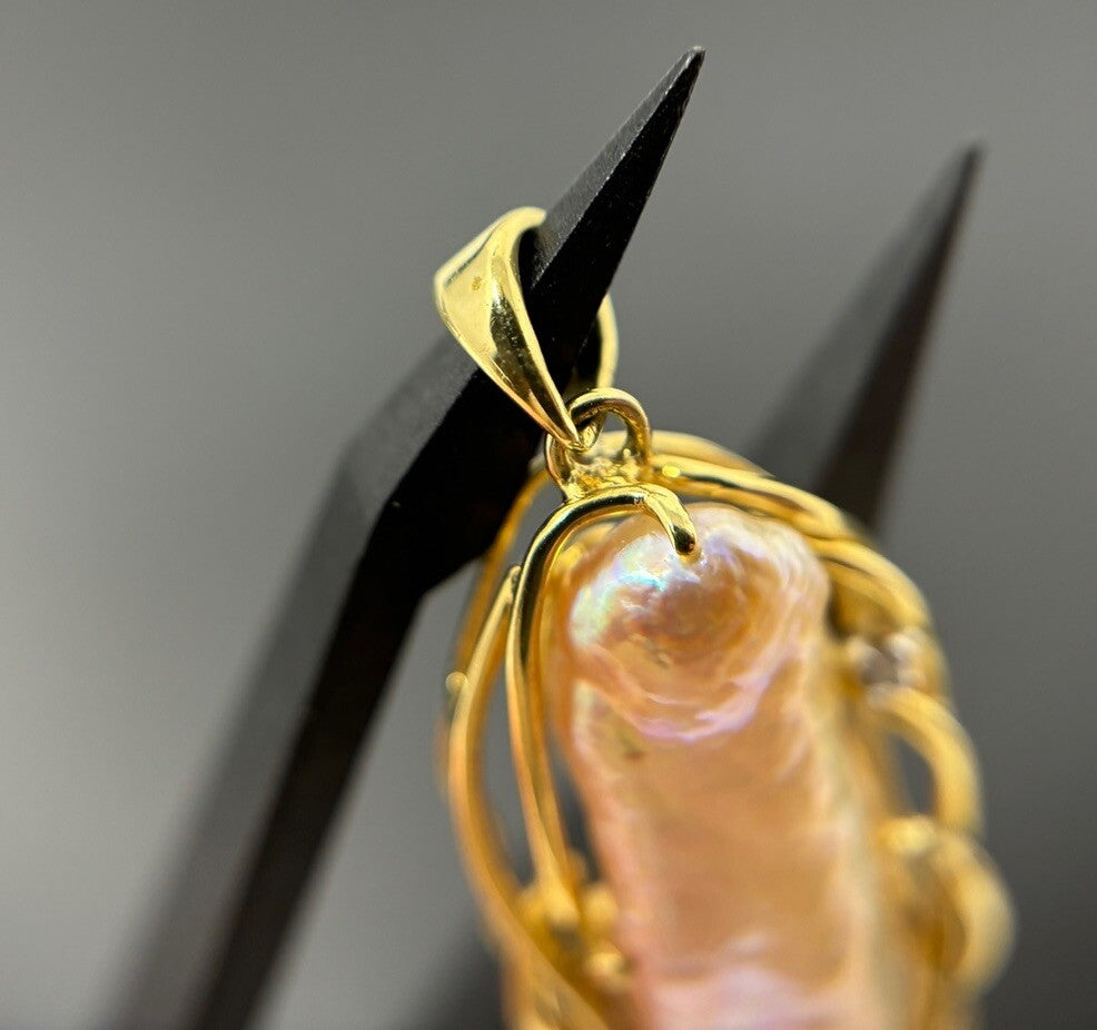 Gold Anhänger Handarbeit 14K/585 Perle 5cm mit Brillant 