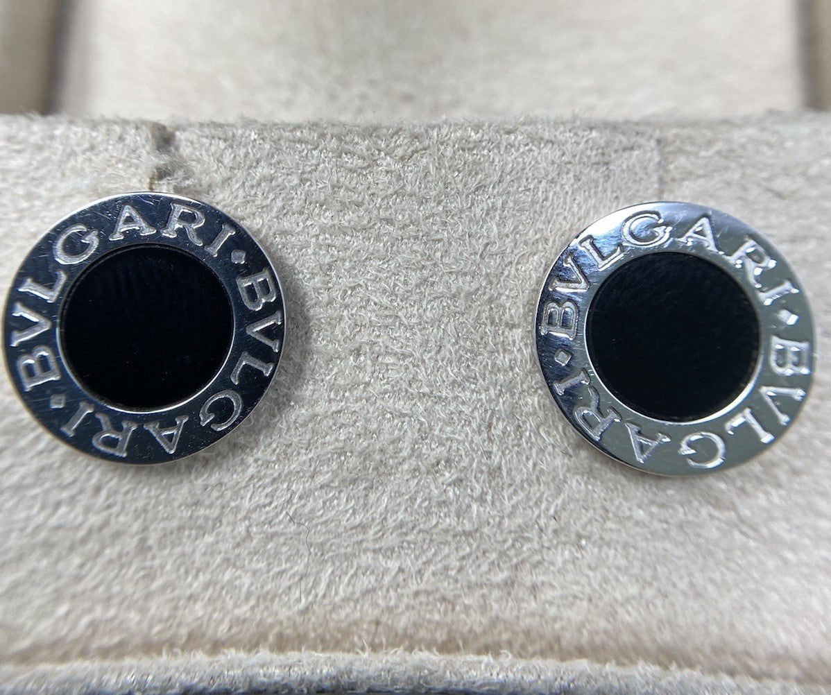 Bvlgari Ohrstecker 750 Gold 18 Karat Weißgold Bulgari Onyx Unisex Markenschmuck