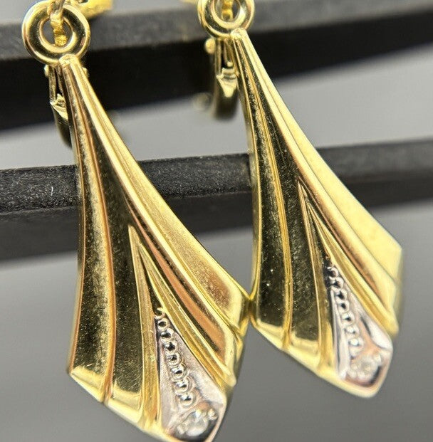 Ohrhänger Ohrringe Vintage Perlierung Brillanten Gelbgold 2,5cm 8K/333 