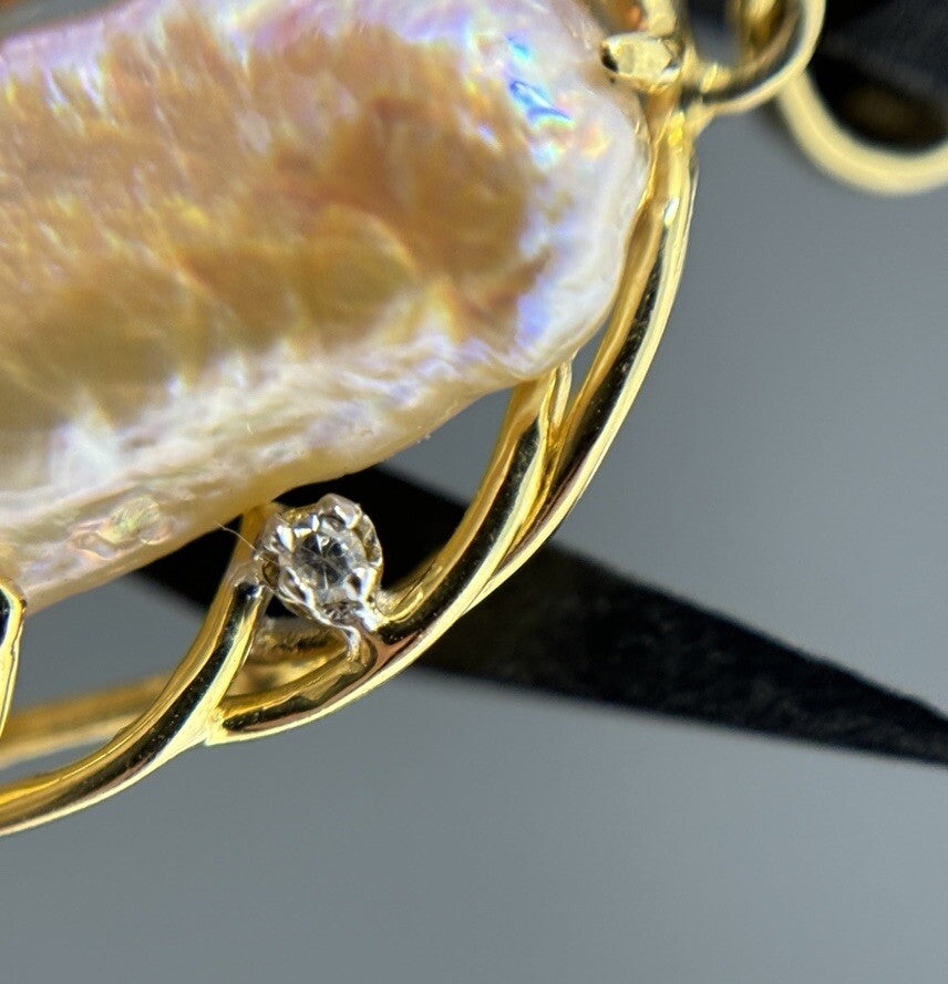 Gold Anhänger Handarbeit 14K/585 Perle 5cm mit Brillant 