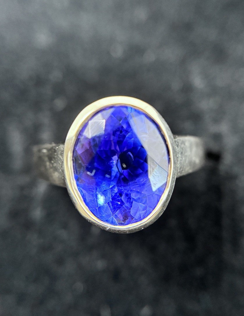 Tansanit 5ct Ring 585 gelb Gold 14 Karat Goldring Solitärring Harry Ivens