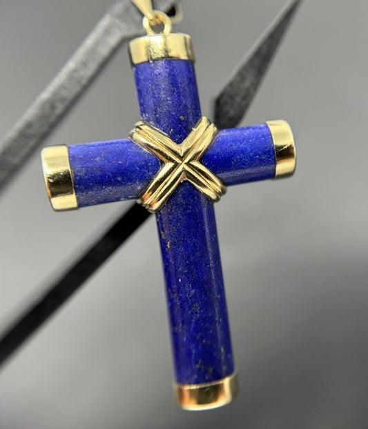 Gold Kreuz Lapislazuli 14K/585 Gelbgold Anhänger 3,5cm 