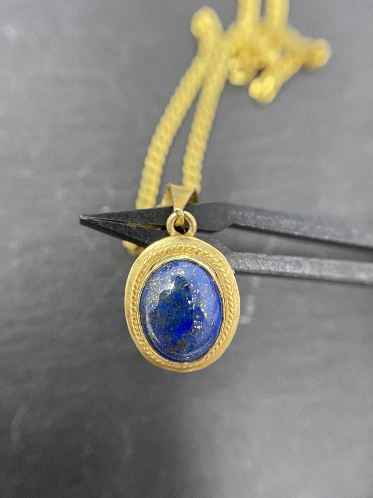 14K Gold Schmuckset Lapislazuli – Panzerkette & Ohrstecker – Echtgold – Vintage