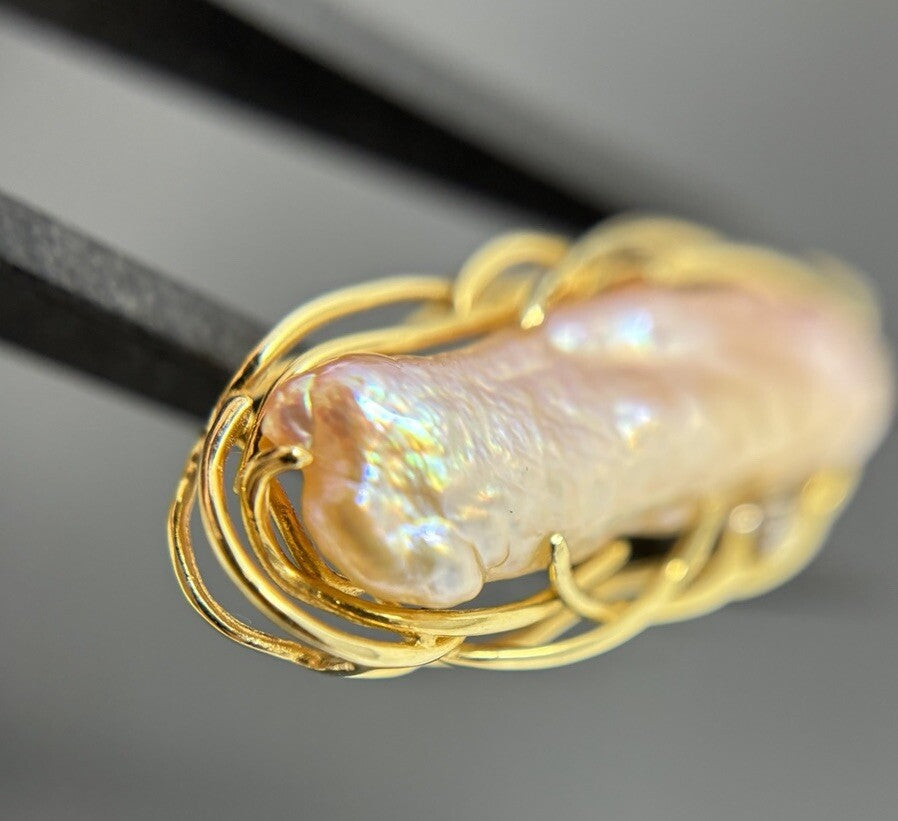 Gold Anhänger Handarbeit 14K/585 Perle 5cm mit Brillant 