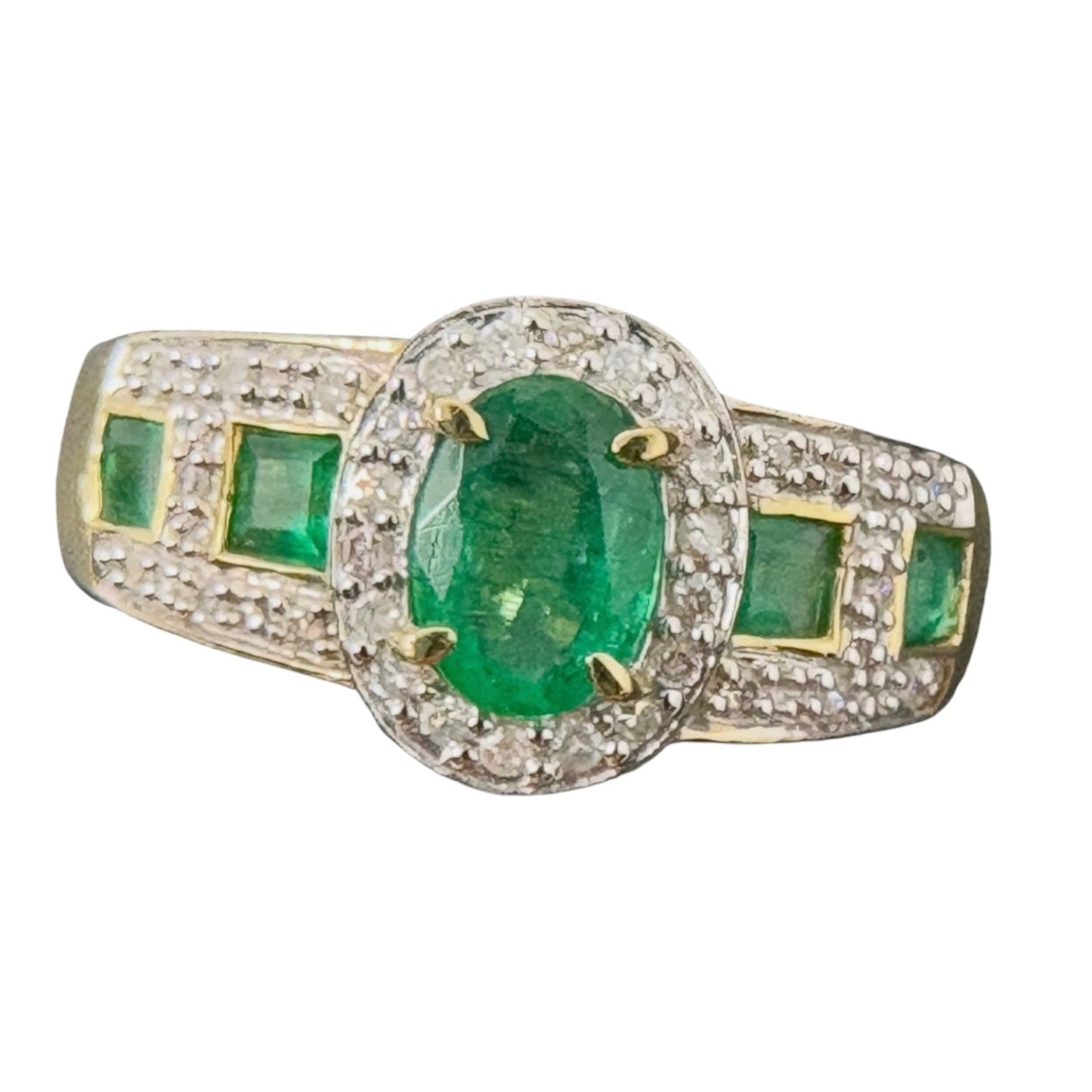 Entouragering Samaragd 18K / 750 Gelbgold 