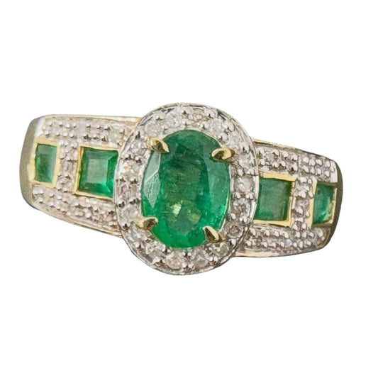 Entouragering Samaragd 18K / 750 Gelbgold 