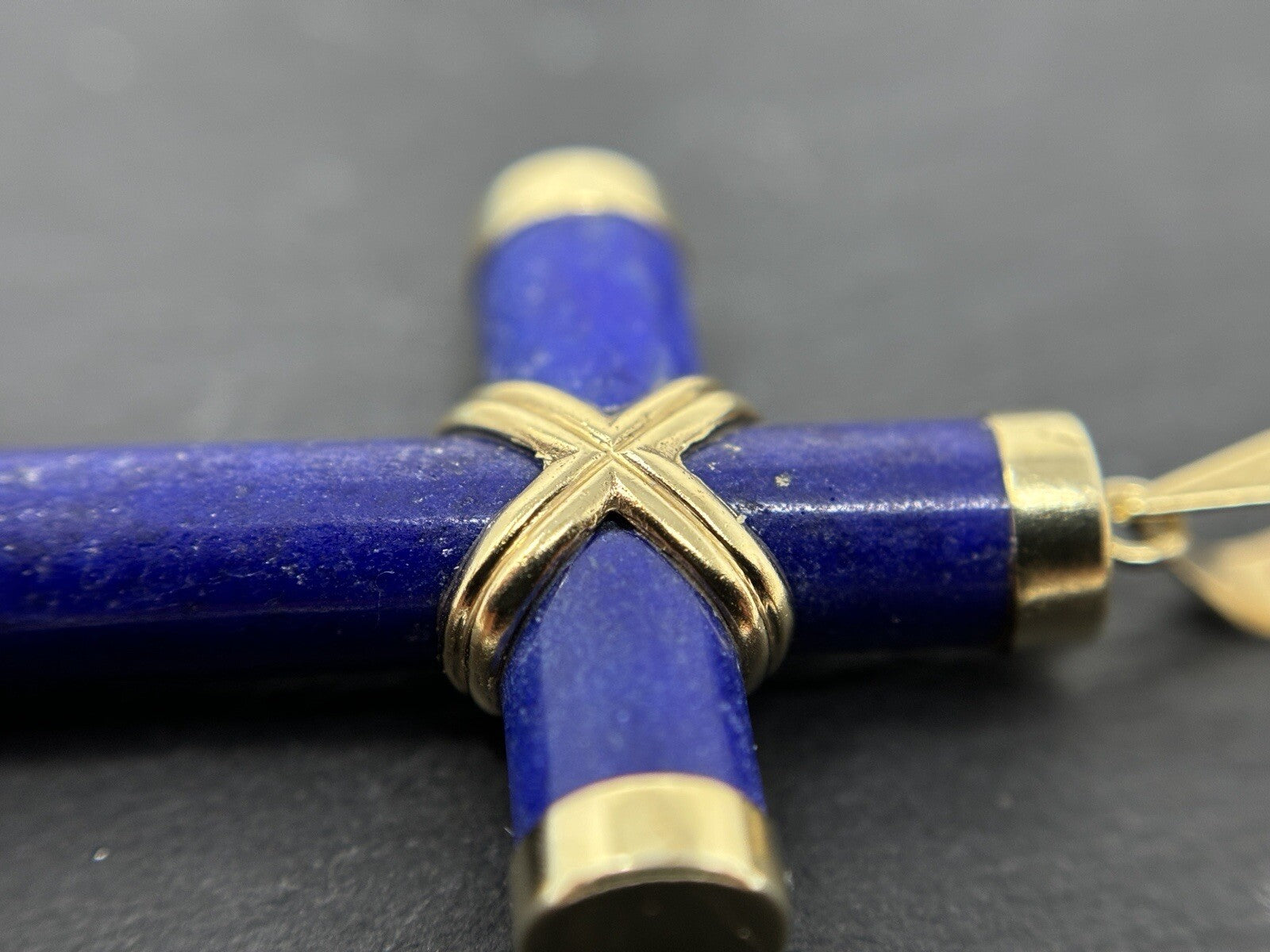 Gold Kreuz Lapislazuli 14K/585 Gelbgold Anhänger 3,5cm 