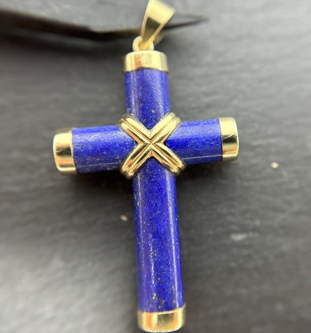 Gold Kreuz Lapislazuli 14K/585 Gelbgold Anhänger 3,5cm 