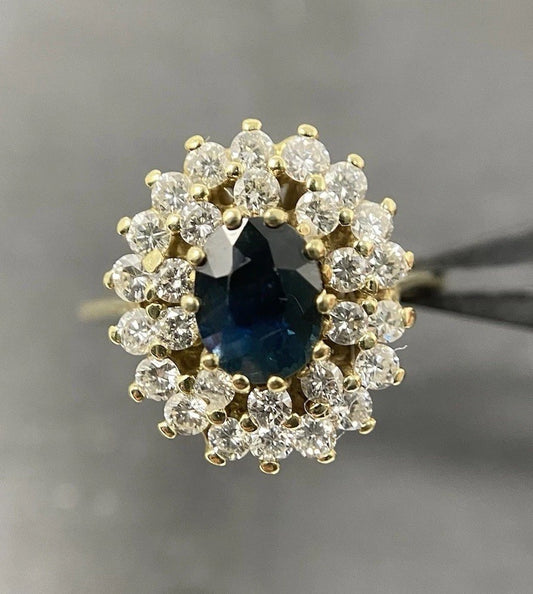 1ct Saphir Ring Und Brillanten | 14K/585 Gelbgold Gr. 54