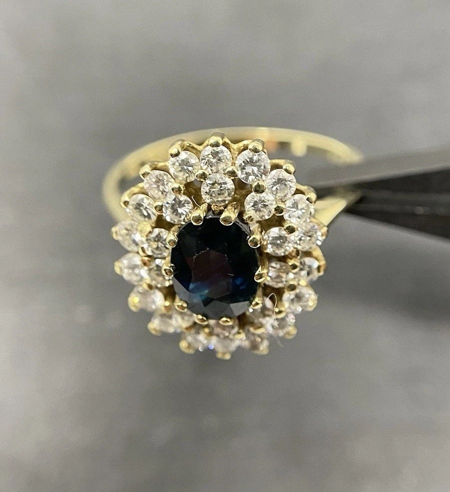 1ct Saphir Ring Und Brillanten | 14K/585 Gelbgold Gr. 54