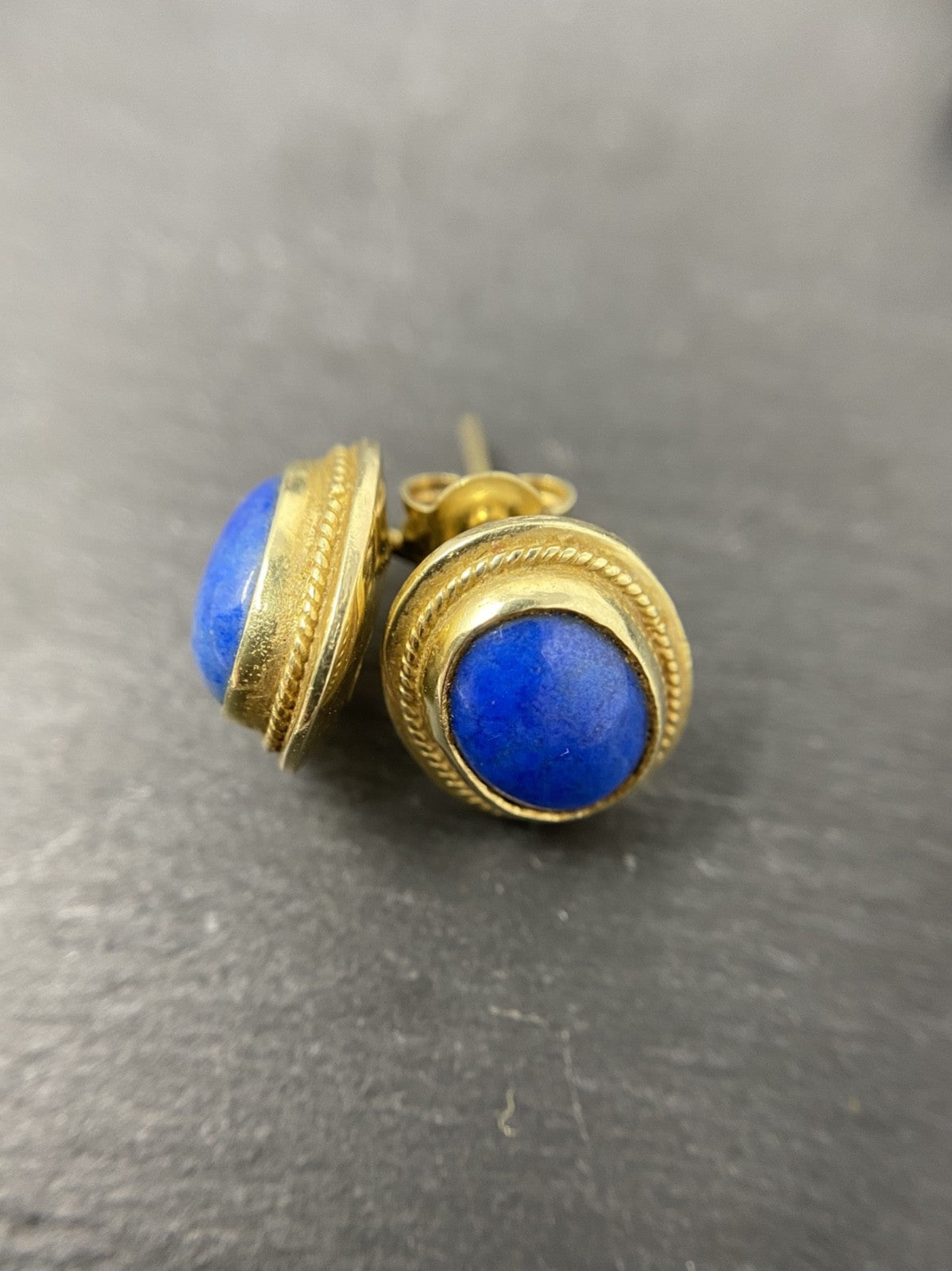 14K Gold Schmuckset Lapislazuli – Panzerkette & Ohrstecker – Echtgold – Vintage