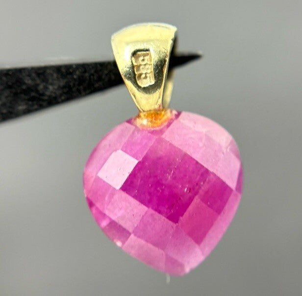 Gold Anhänger 14K/585 Rubin Herzschliff Synthetisch 10mm 